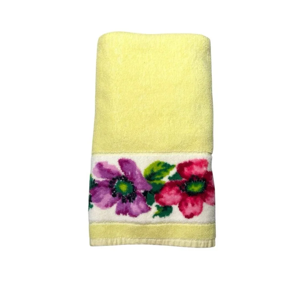 Vintage Yellow Floral Hand Towel Indanthren Spring Flowers 18”x35”